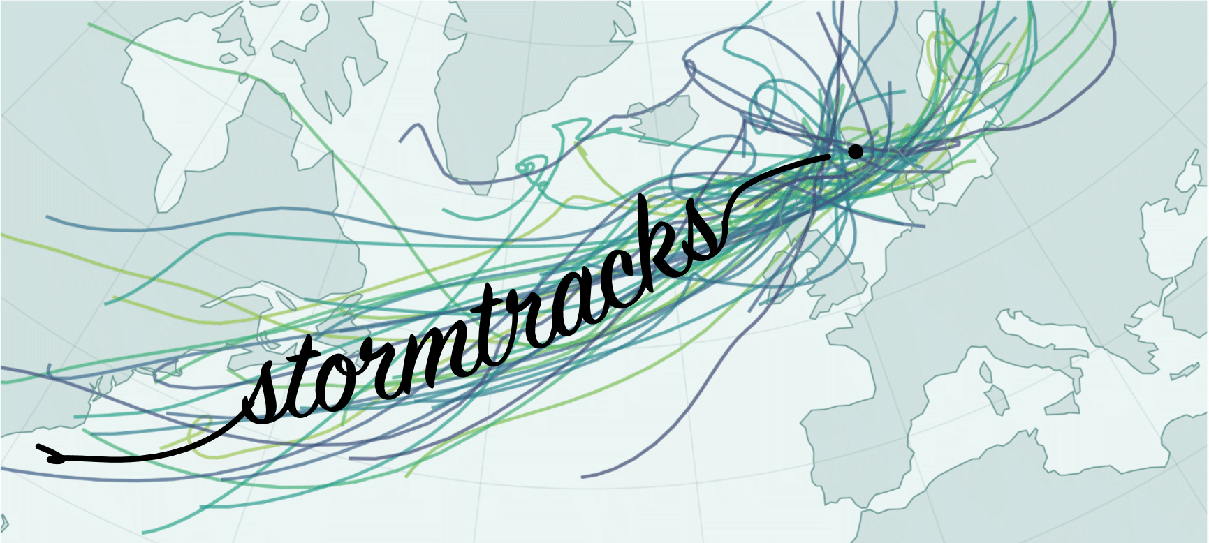 Map over the North Atlantic with storm tracks crossing Bergen.
